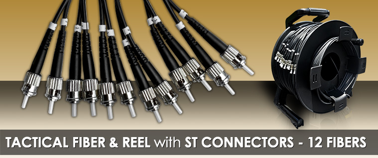 1750 Foot TFS DuraTAC® Stainless Steel Armored Tactical Fiber Cable terminated with 12 ST Connectors - Single Mode - with Reel
