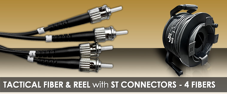 250 Foot TFS DuraTAC® Stainless Steel Armored Tactical Fiber Cable terminated with 4 ST Connectors - Single Mode - with Reel